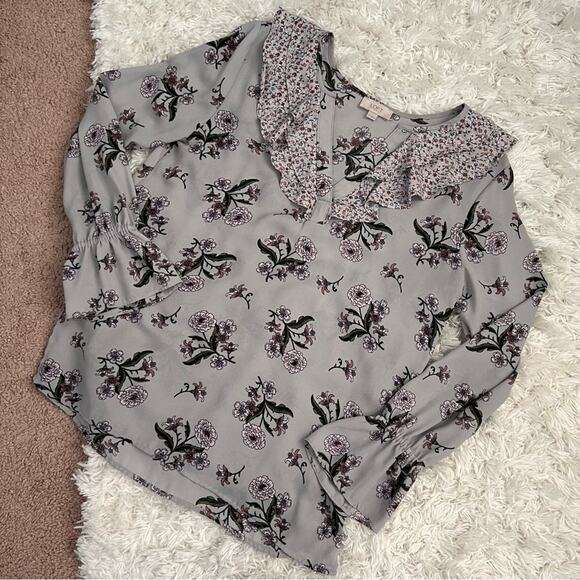 Loft Outlet Multicolored Floral Ruffle Blouse Top Size M - Picture 1 of 8